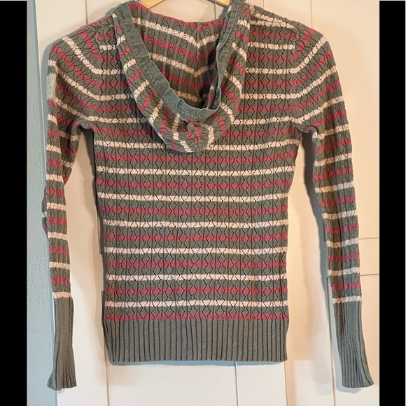 DKNY hooded sweater, front pouch pocket, khaki beige light red, size XS - Picture 2 of 3